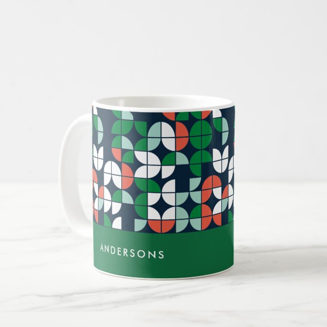 geometric retro blue red green modern Christmas Coffee Mug (Front Left)