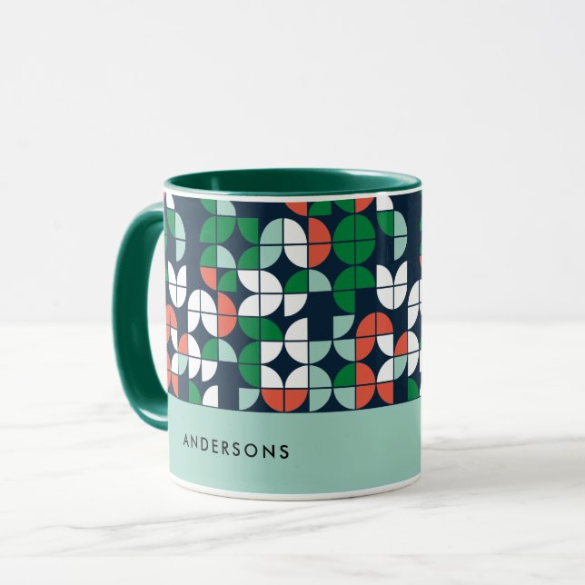 geometric retro blue red green modern Christmas Mug (Front Left)