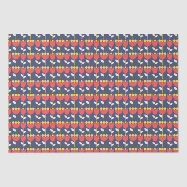 Geometric Retro Flower Bauhaus Navy Red Birthday  Tissue Paper (Front)