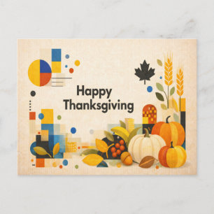 Geometric Retro Happy Thanksgiving Pumpkin  Holiday Postcard