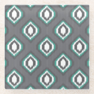 Geometric retro ikat tribal pattern glass coaster