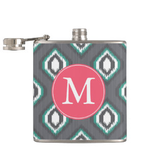 Geometric retro ikat tribal pattern Monogram Hip Flask