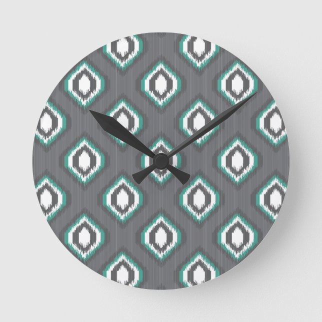 Geometric retro ikat tribal pattern round clock (Front)