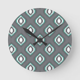 Geometric retro ikat tribal pattern round clock
