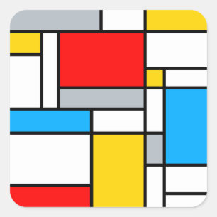 Geometric Retro Mondrian Style Colour Composition Square Sticker