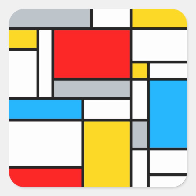 Geometric Retro Mondrian Style Colour Composition Square Sticker (Front)