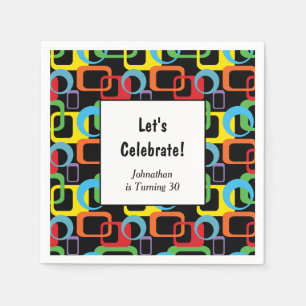 Geometric Retro Multicolored Pattern Birthday Napkin
