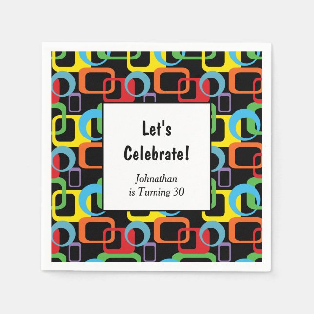 Geometric Retro Multicolored Pattern Birthday Napkin (Front)