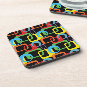 Geometric Retro Multicolored Pattern Coaster