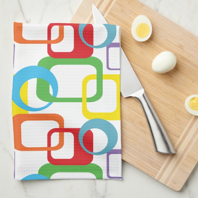 Geometric Retro Multicolored Pattern Tea Towel (Quarter Fold)