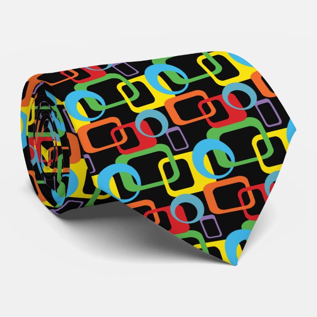 Geometric Retro Multicolored Pattern Tie (Rolled)