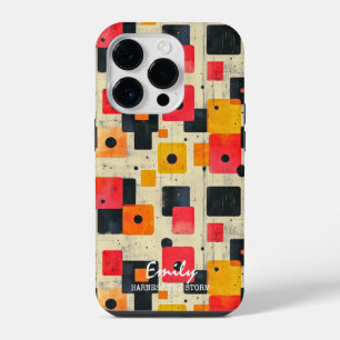 Geometric Retro Squares with Custom Name & Phrase iPhone 14 Pro Case