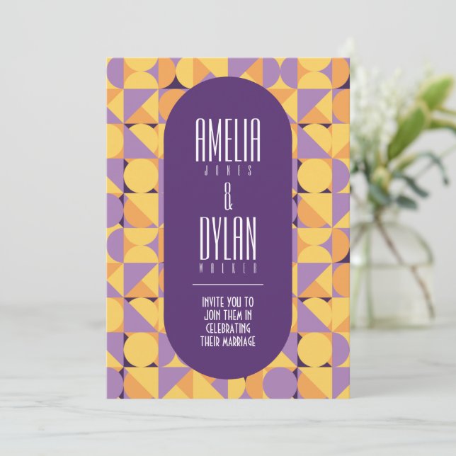 Geometric Retro Vibes Autumn colour  Invitation (Standing Front)