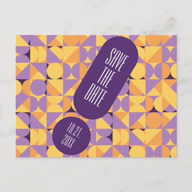 Geometric Retro Vibes Autumn colour Save the Dates Postcard (Front)