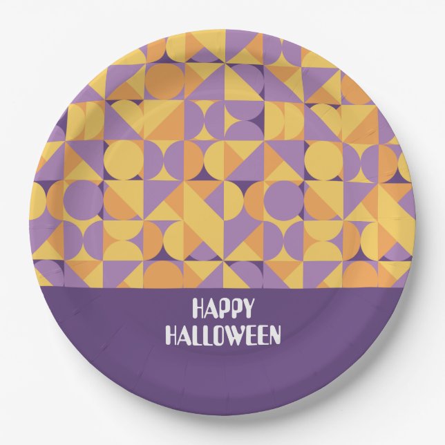 Geometric Retro Vibes Pumpkin colour  Paper Plate (Front)