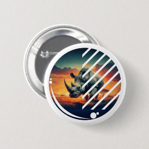 Geometric Rhino Sunset Scene 6 Cm Round Badge