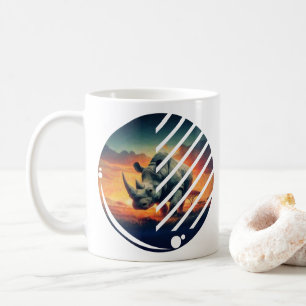 Geometric Rhino Sunset Scene Coffee Mug