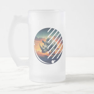 Geometric Rhino Sunset Scene Frosted Glass Beer Mug