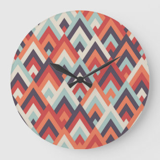 Geometric Rhombus: Vintage Colourful Pattern. Large Clock