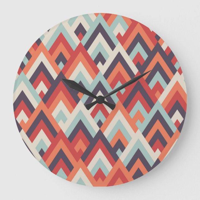 Geometric Rhombus: Vintage Colourful Pattern. Large Clock (Front)