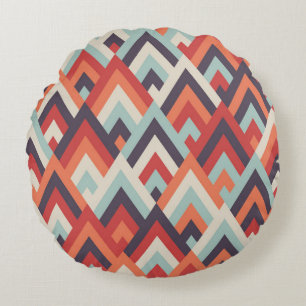 Geometric Rhombus: Vintage Colourful Pattern. Round Cushion