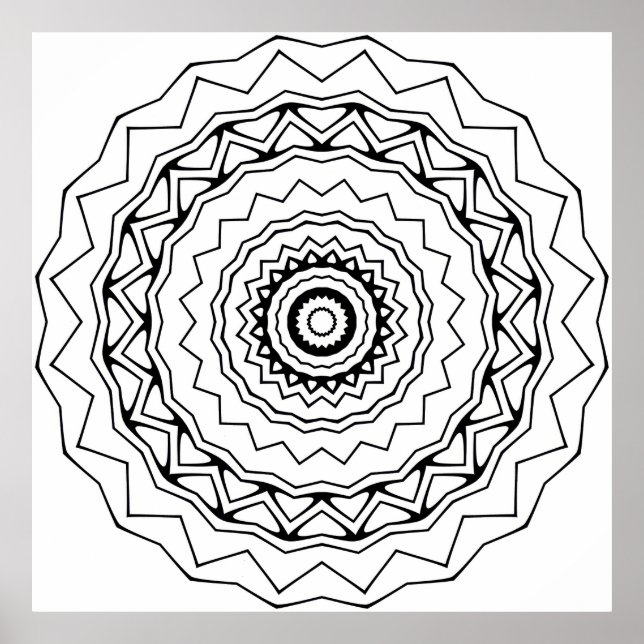 Geometric Ring Mandala Colouring Page Bold Lines Poster (Front)