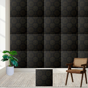Geometric Rings - Black and Gold Pattern Tile