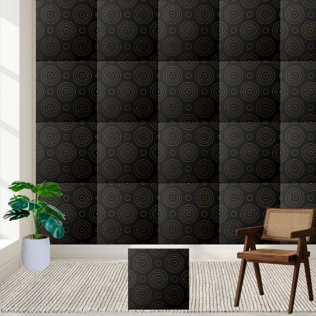 Geometric Rings - Black and Gold Pattern Tile (Geometric Rings - Black and Gold Pattern Tile)