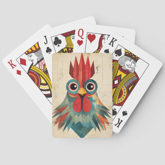Geometric Rooster Illustration Playing Cards (Back)
