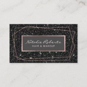 Geometric Rose Gold Black Glitter Makeup Artist Business Card
