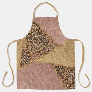 Geometric Rose Gold Blush Glitter Leopard Apron