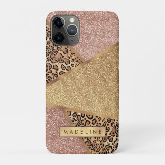 Geometric Rose Gold Blush Glitter Leopard Pattern iPhone 11 Pro Case