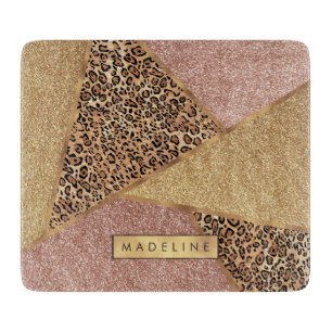 Geometric Rose Gold Blush Glitter Leopard Pattern Cutting Board