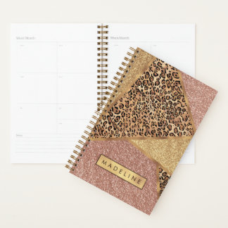 Geometric Rose Gold Blush Glitter Leopard Pattern Planner