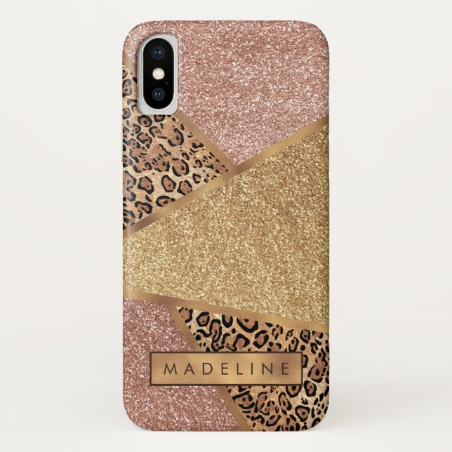 Geometric Rose Gold Blush Glitter Leopard Print Case-Mate iPhone Case (Back)