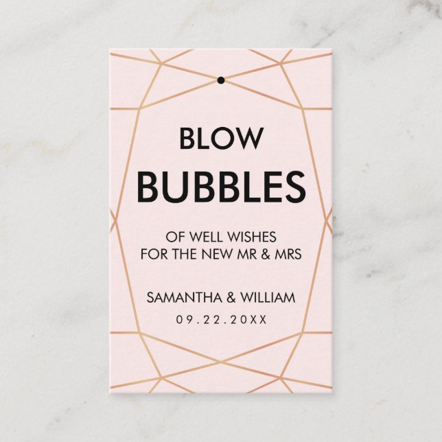 Geometric Rose Gold Bubble Wand Tag | Custom (Front)