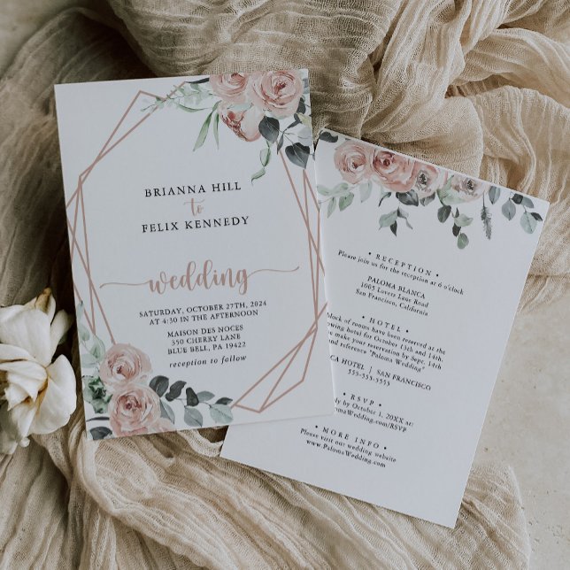 Geometric Rose Gold Floral Front & Back Wedding (Creator Uploaded)