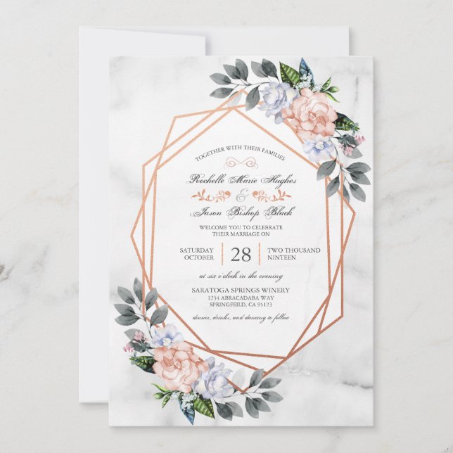 Geometric Rose Gold Floral Wedding Invite (Front)