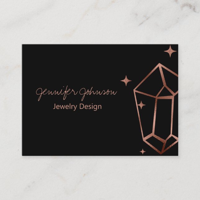 Geometric Rose Gold Foil Black Business Card (Front)