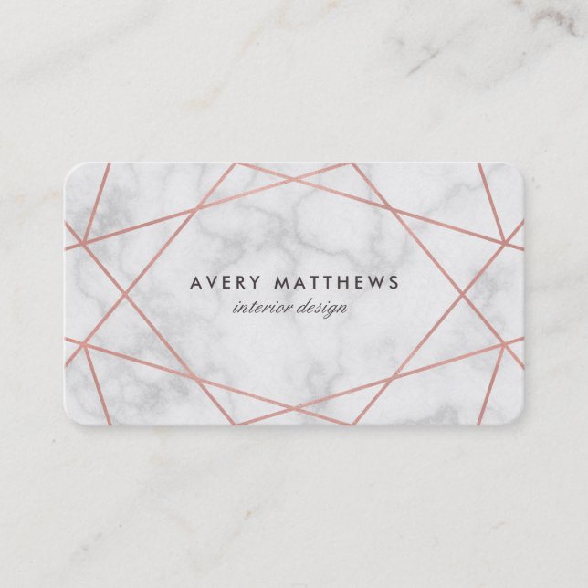 Geometric Rose Gold | Light Grey Marble Business Card (Front)