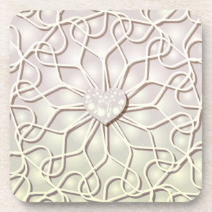 Geometric Rose Gold LOVE Heart Pattern Coaster