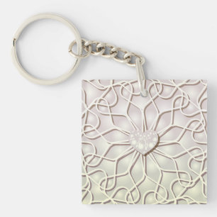 Geometric Rose Gold LOVE Heart Pattern Key Ring