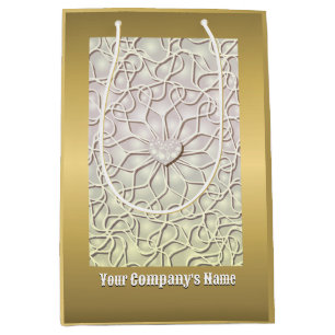 Geometric Rose Gold LOVE Heart Pattern Medium Gift Bag