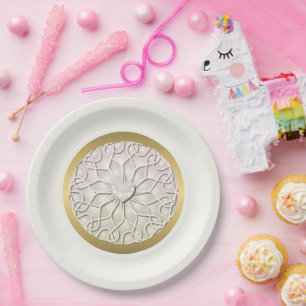 Geometric Rose Gold LOVE Heart Pattern Paper Plate