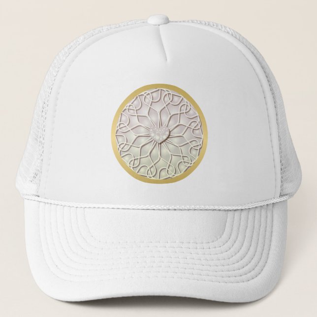 Geometric Rose Gold LOVE Heart Pattern Trucker Hat (Front)