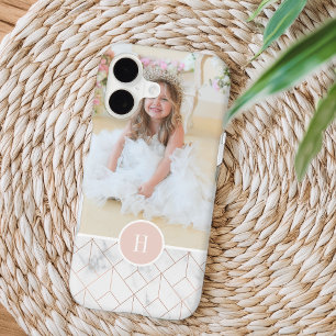 Geometric Rose Gold Marble Monogram & Photo