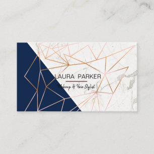 Geometric Rose Gold Marble Navy Blue Girly Business Card