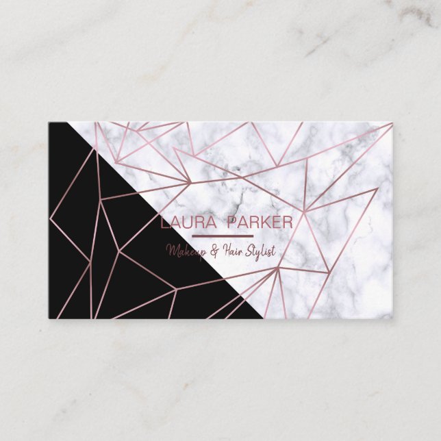 Geometric Rose Gold Marble Professional Construct Business Card (Front)