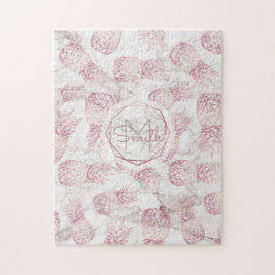 Geometric rose gold pineapples marble pattern jigsaw puzzle