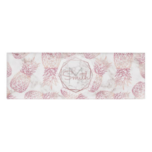 Geometric rose gold pineapples marble pattern name tag